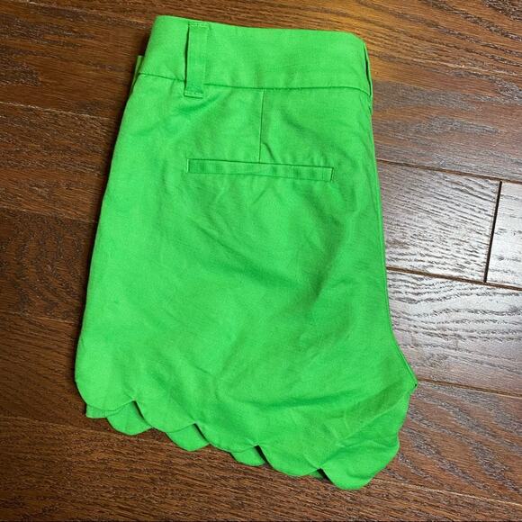 J Crew Bright Green Scallop Hem Linen Blend Shorts, Sz 00 - Picture 6 of 9